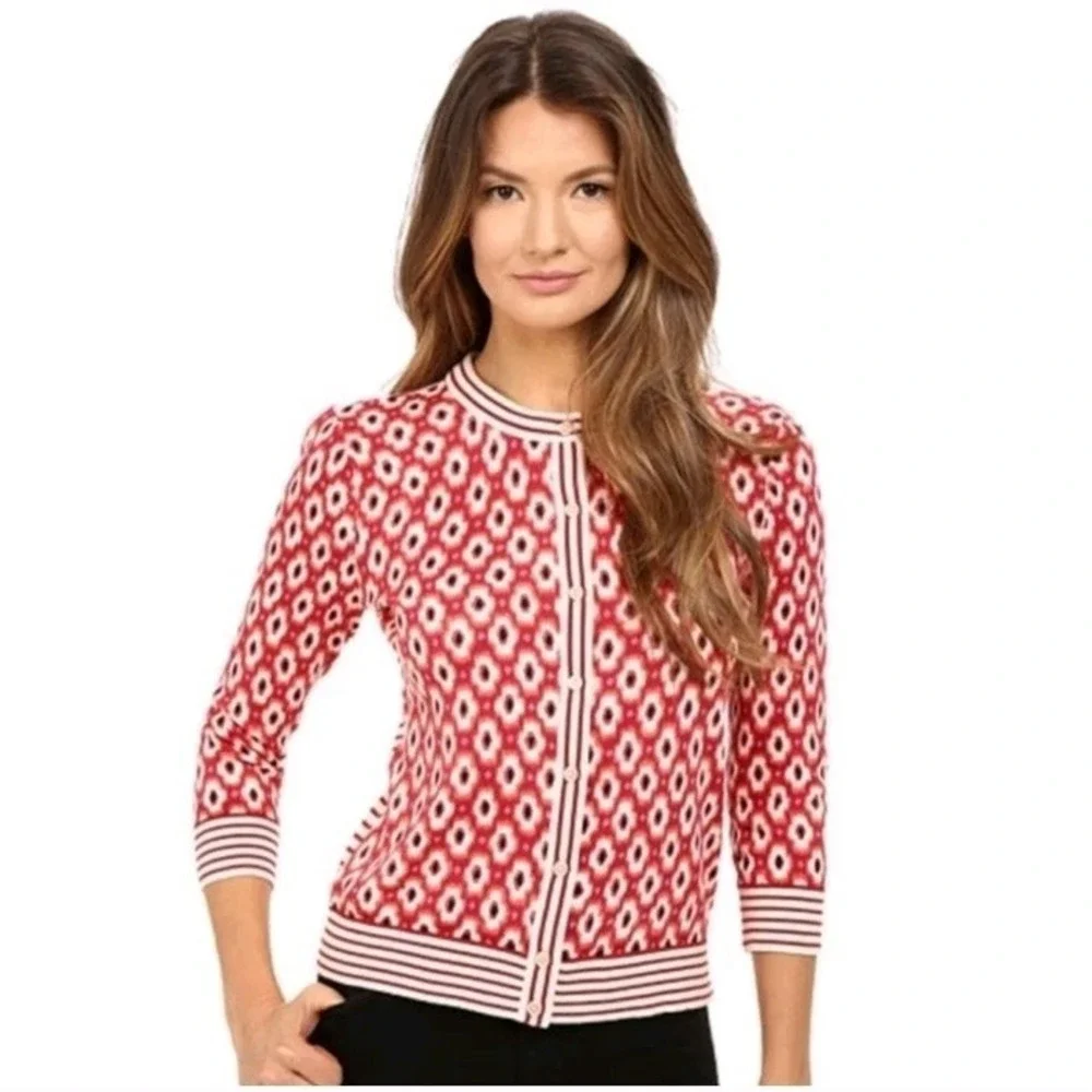 Kate spade New‎ York Live colorfully Posy Ikat Red Chestnut button cardigan